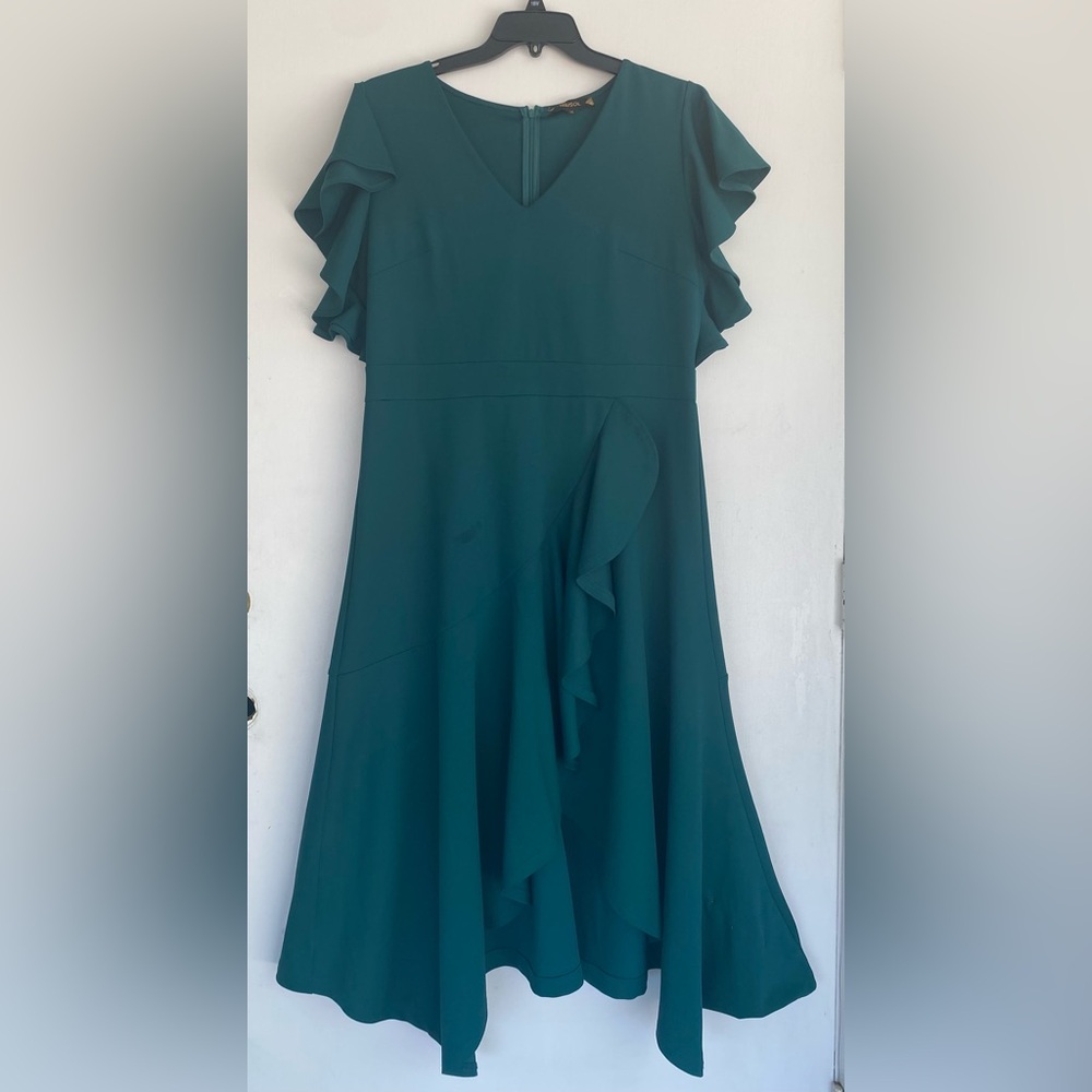 Any Occasion!   Miusol Green Asymmetrical Flutter Sleeve A-Line Dress-